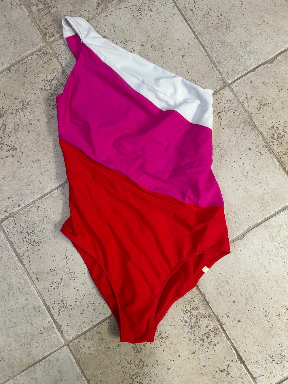Summersalt Colorblock One-Piece Swimsuit in White, Pink & Red, size 12